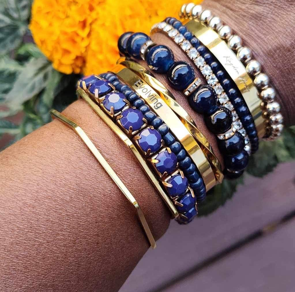Navy Blue Bracelet Stack – Set of 8 Beaded Bracelets