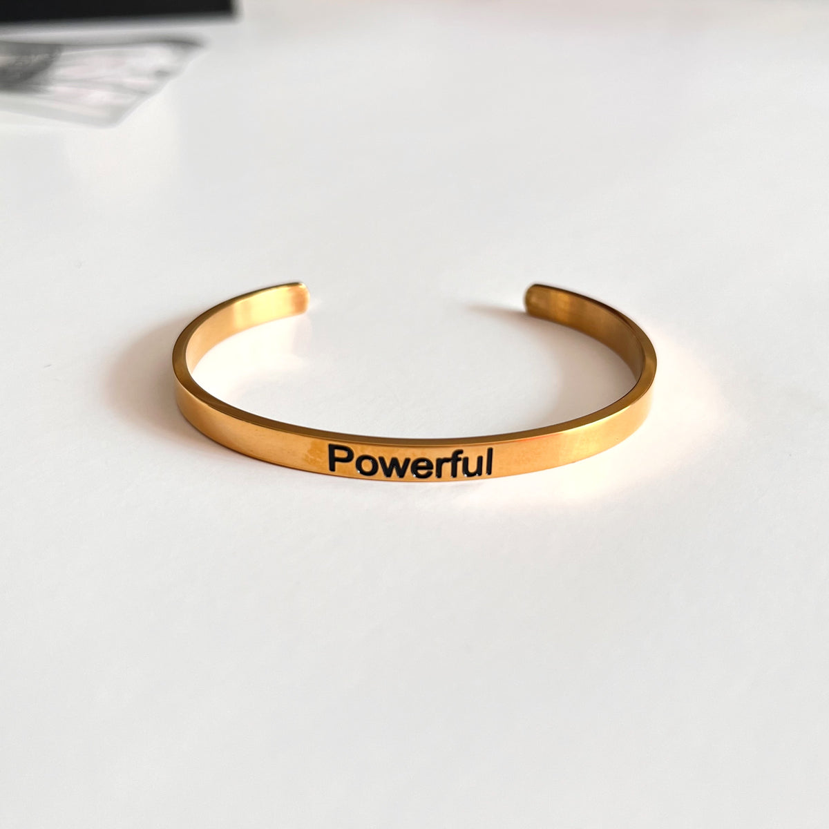 Powerful Bracelet Cuff – Engraved Stainless Steel 18K Gold Plated, Adjustable