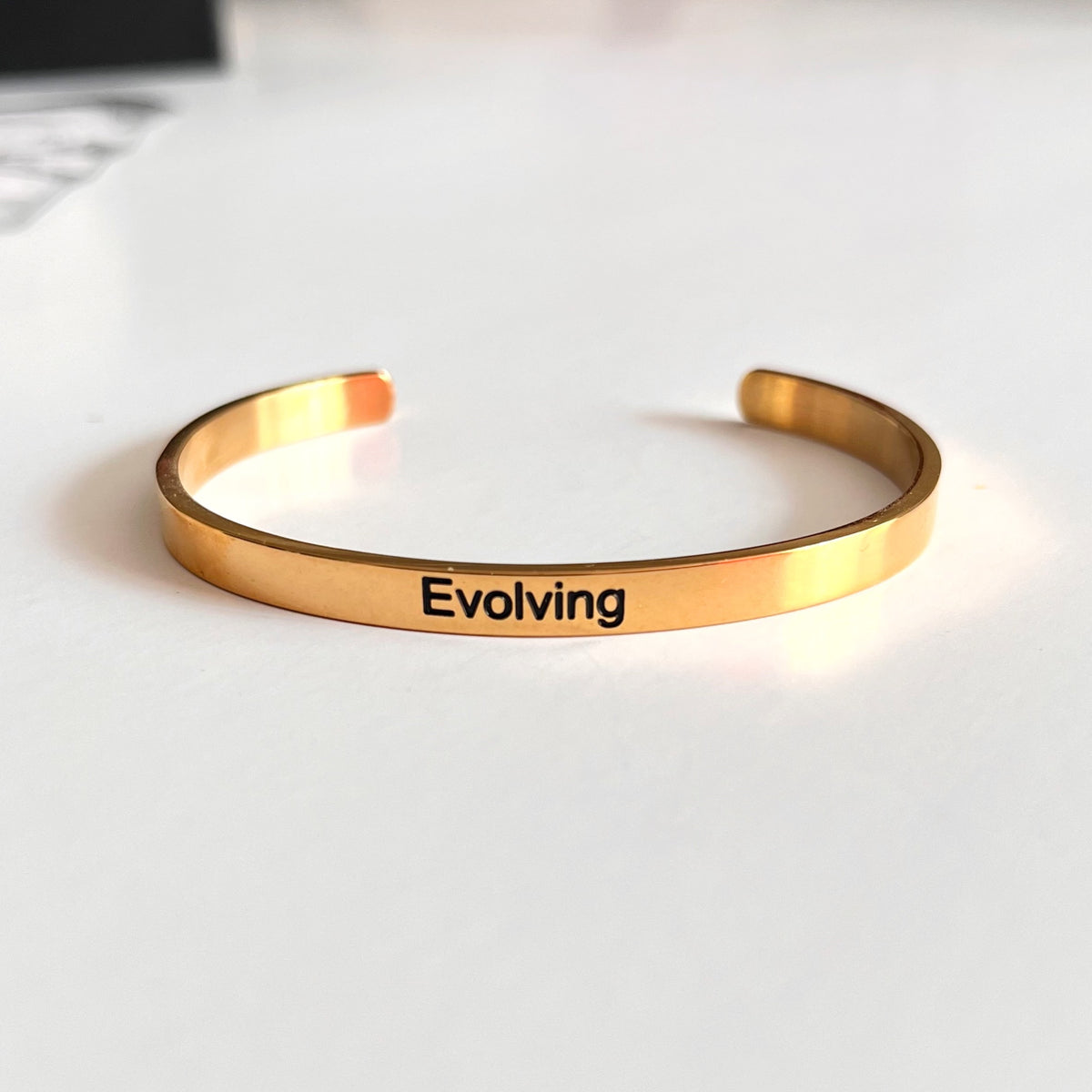 Evolving Bracelet Cuff – Engraved Stainless Steel 18K Gold Plated, Adjustable
