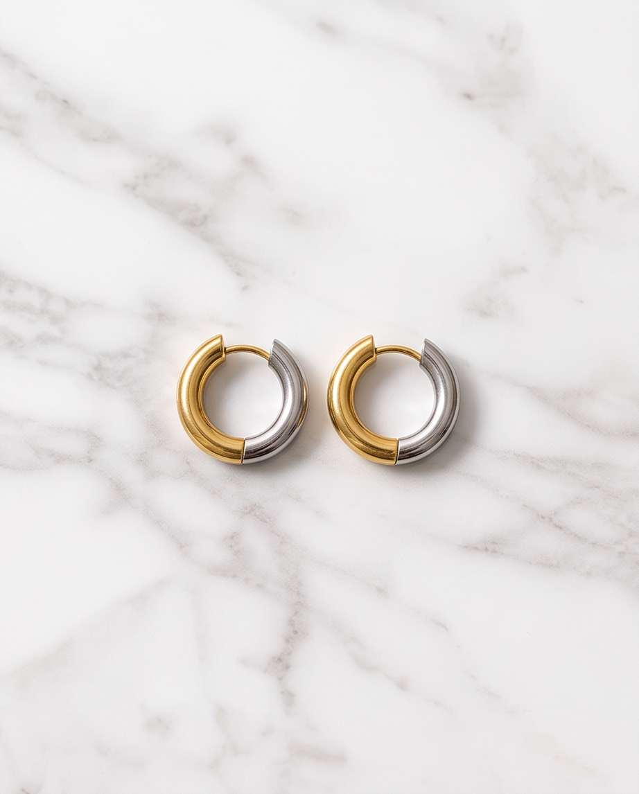 Mixed metal Huggie hoops